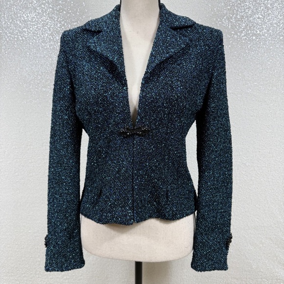 St. John Collection by Marie Gray Knit Blazer Black Blue Metallic Tweed Size 4 - Picture 12 of 13